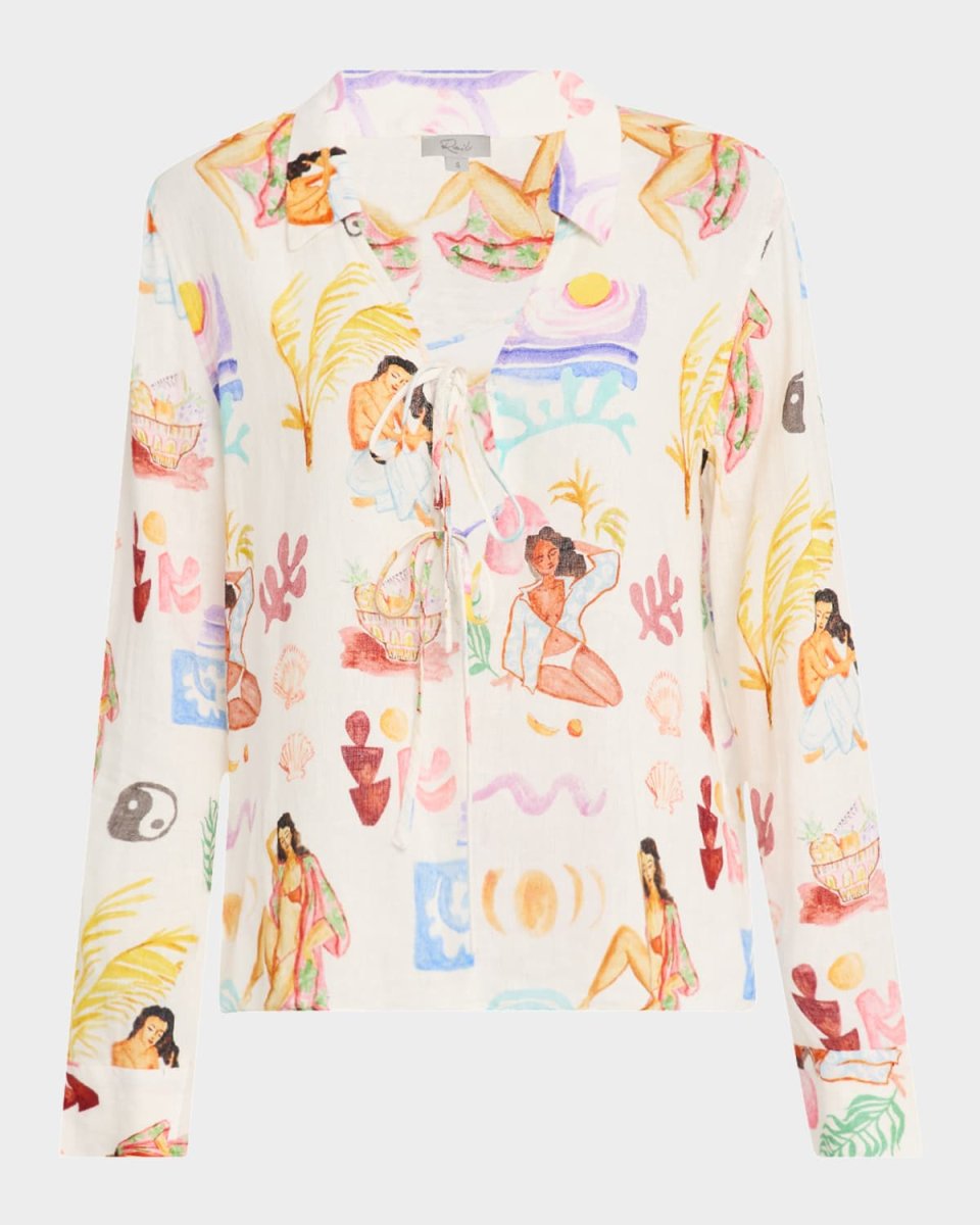 Bathing Ladies Elm Tie-Front Linen Top